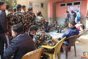 धनकुटामा महाशिवरात्री तथा सेना दिवसको अवसर पारेर रक्तदान