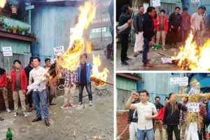 हिलेमा प्रधानमन्त्री ओली र अमेरिकी राष्ट्रपति ट्रम्पको पुत्ला दहन