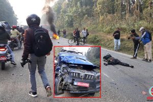 स्कार्पियोले मोटरसाइकललाई ठक्कर दिँदा दुई जनाको मृत्यु, मोटरसाइकलमा आगो लाग्यो