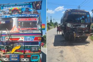 मोरङको कानेपोखरीमा ट्रक र बस ठोक्किँदा ६ जना घाइते