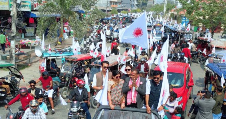 मोरङको रंगेलीमा एमाले उम्मेदवार मनोज अग्रवालको चुनावी र्याली