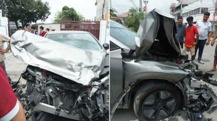 विराटनगरमा कलेजको गेटबाट निस्किँदै गरेको कारलाई ट्रकले दियो ठक्कर